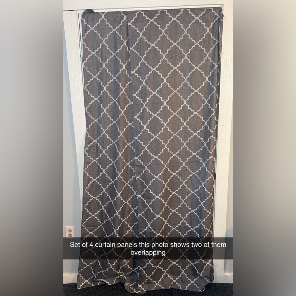Gray and White Geometric Patterned Curtain panels set of 4; each panel 80”x24”